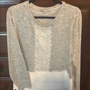 Grey and White lace Top